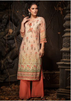 Orange Color Designer Georgette Kurti